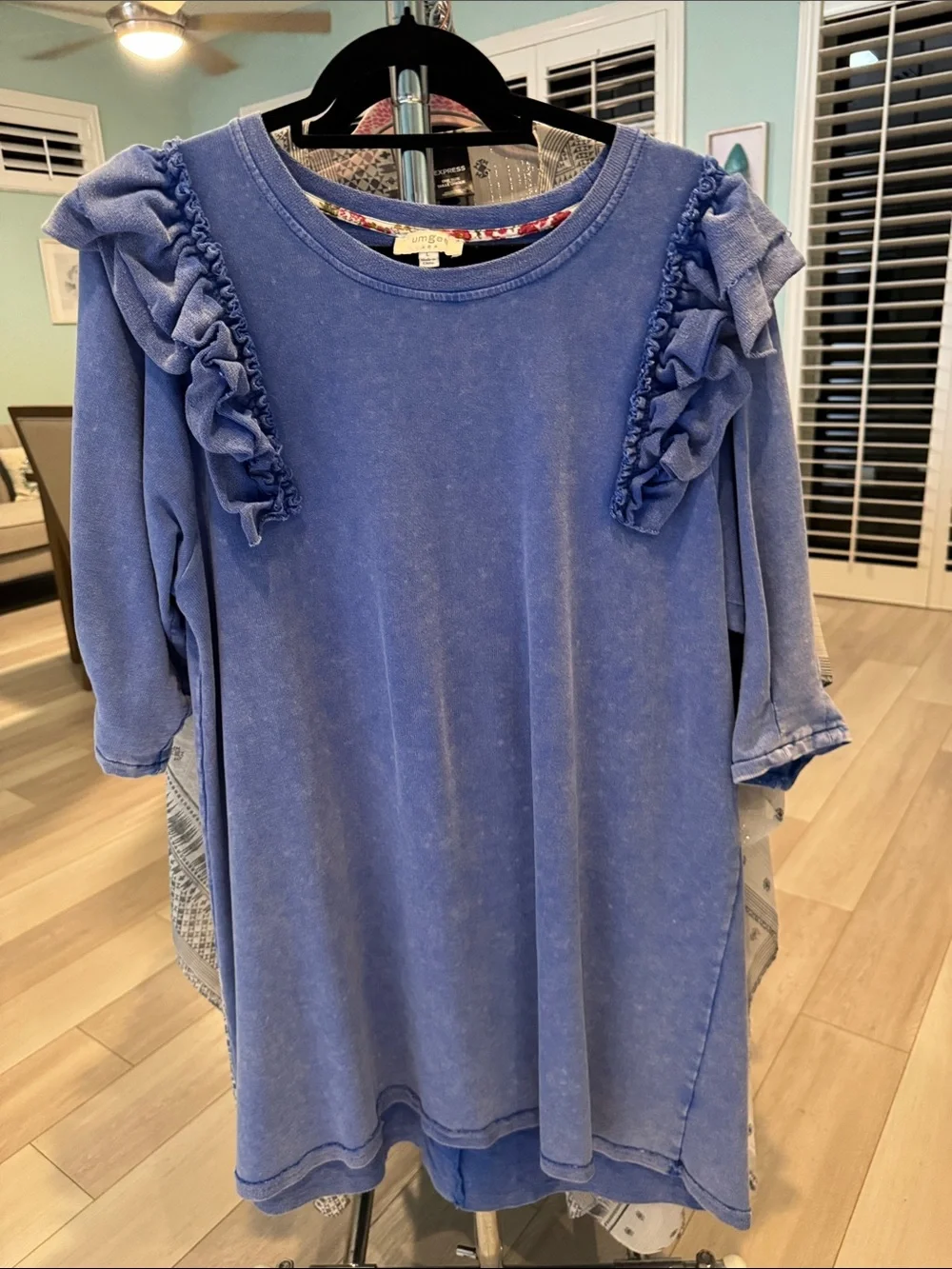 Umgee Blue Ruffle Sleeve Tunic Dress - Picture 1 of 1